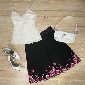 Black Skirt embroidered w/pink flowers
